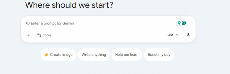 Google Gemini interface with prompt input box and action buttons