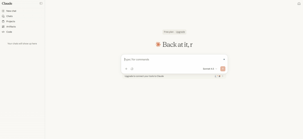 New Claude chat interface with an input box and Sonnet model selection