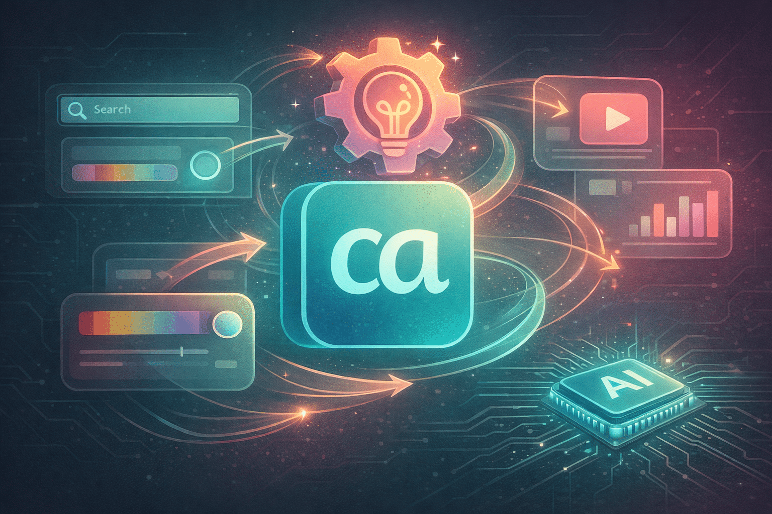 Digital marketer using Canva text to image generator on a laptop