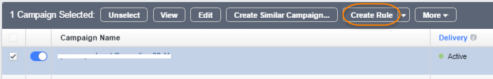 Create rule dialog interface in Facebook Ads Manager