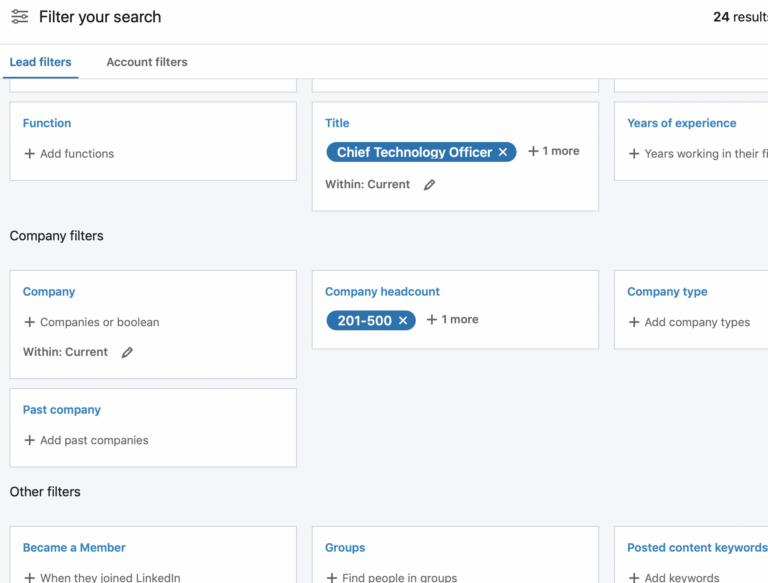 LinkedIn Campaign Manager interface displaying targeted B2B account demographics