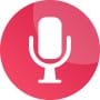 White microphone icon on a pink circular background