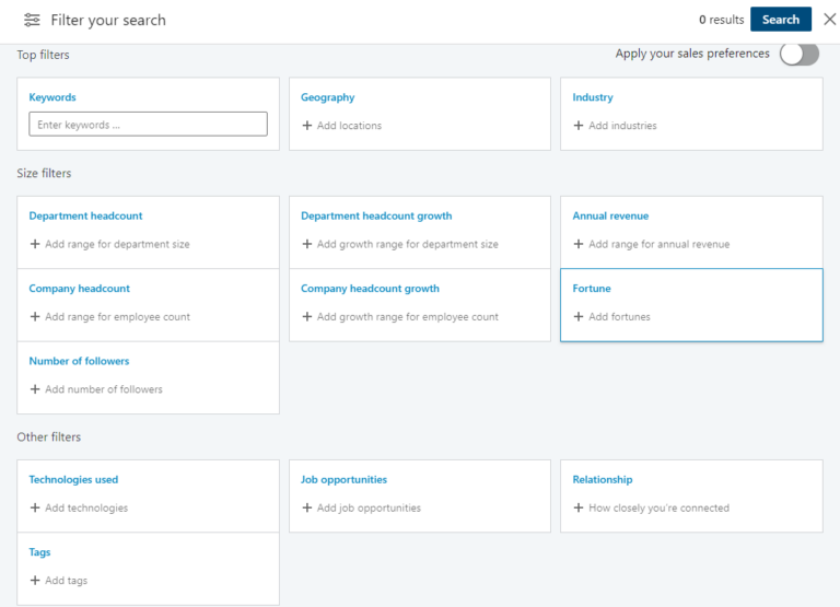 LinkedIn Sales Navigator advanced search filters for targeted B2B lead generation