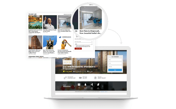 Eon Homes landing page on a laptop alongside content ads