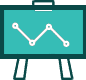 Turquoise display board with a line graph