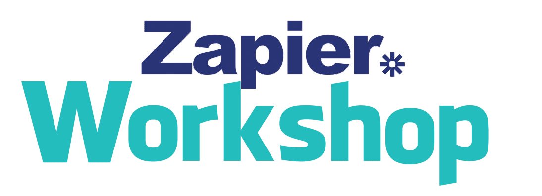 Zapier Workshop logo in blue and turquoise colors on a white background